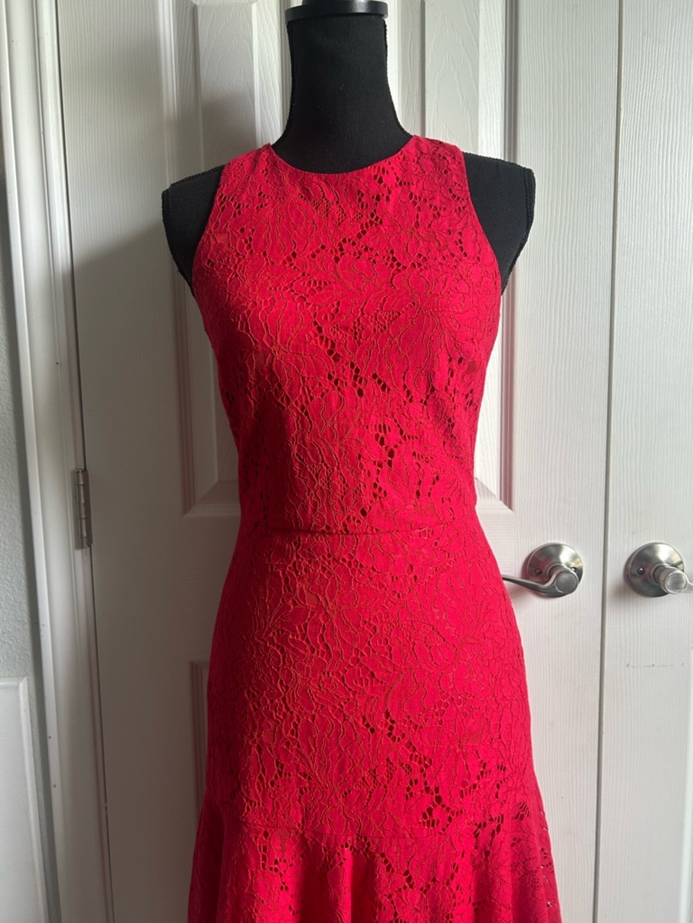 H&M Vibrant Red Sleeveless Lace Trumpet Midi Dress - Picture 2 of 9